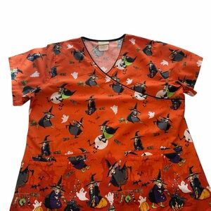 Tafford Retired Orange Witch Print Scrub Top